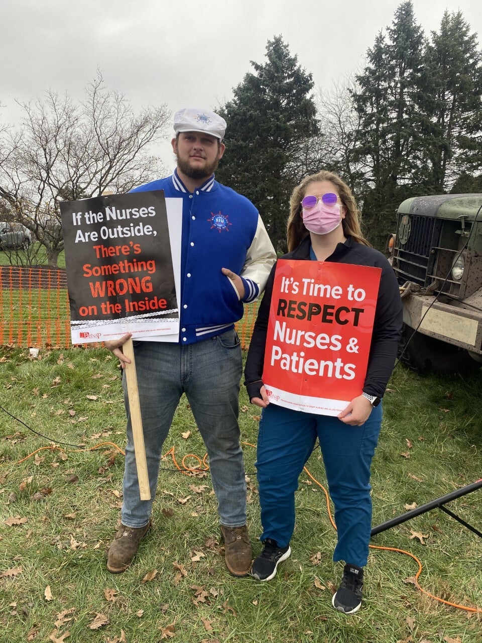 Julia Smith, right, and her brother Scott Smith Jr. at a walkout by St. Mary Medical Center nurses in November 2020. (Courtesy of Julia Smith)