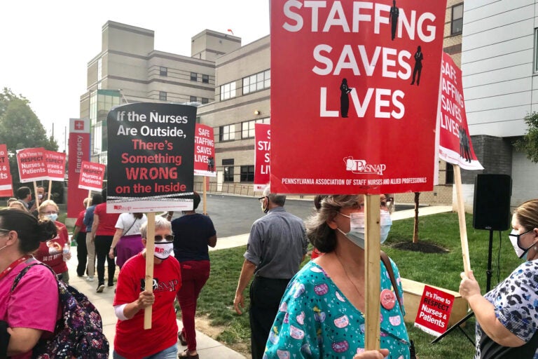Nurses at St. Christopher's Hospital for Children held an informational picket in September 2020 and staffing was the main points of emphasis. (Courtesy: PASNAP)