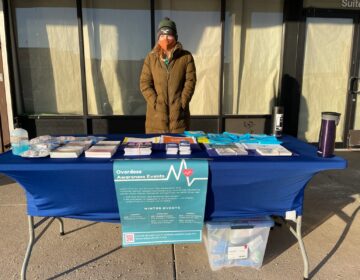Jennifer Shinefeld, a field epidemiologist in the Division of Substance Use and Harm Reduction at the Department of Public Health. She is at 24th and Oregon as part of an outdoor ‘pop-up’ to distribute naloxone. (Courtesy of the Philadelphia Department of Public Health)
