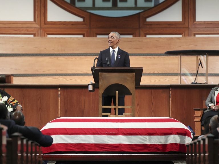 Former President Barack Obama addresses the service during the funeral for the late Rep. John Lewis