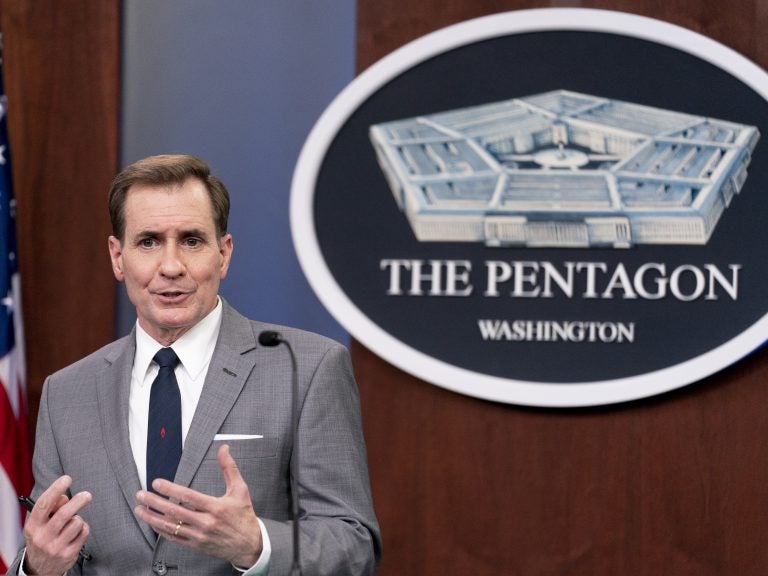 Pentagon spokesman John Kirby, seen here at the Pentagon last week, announced the military's new policies on Wednesday, International Transgender Day of Visibility. (Andrew Harnik/AP)
