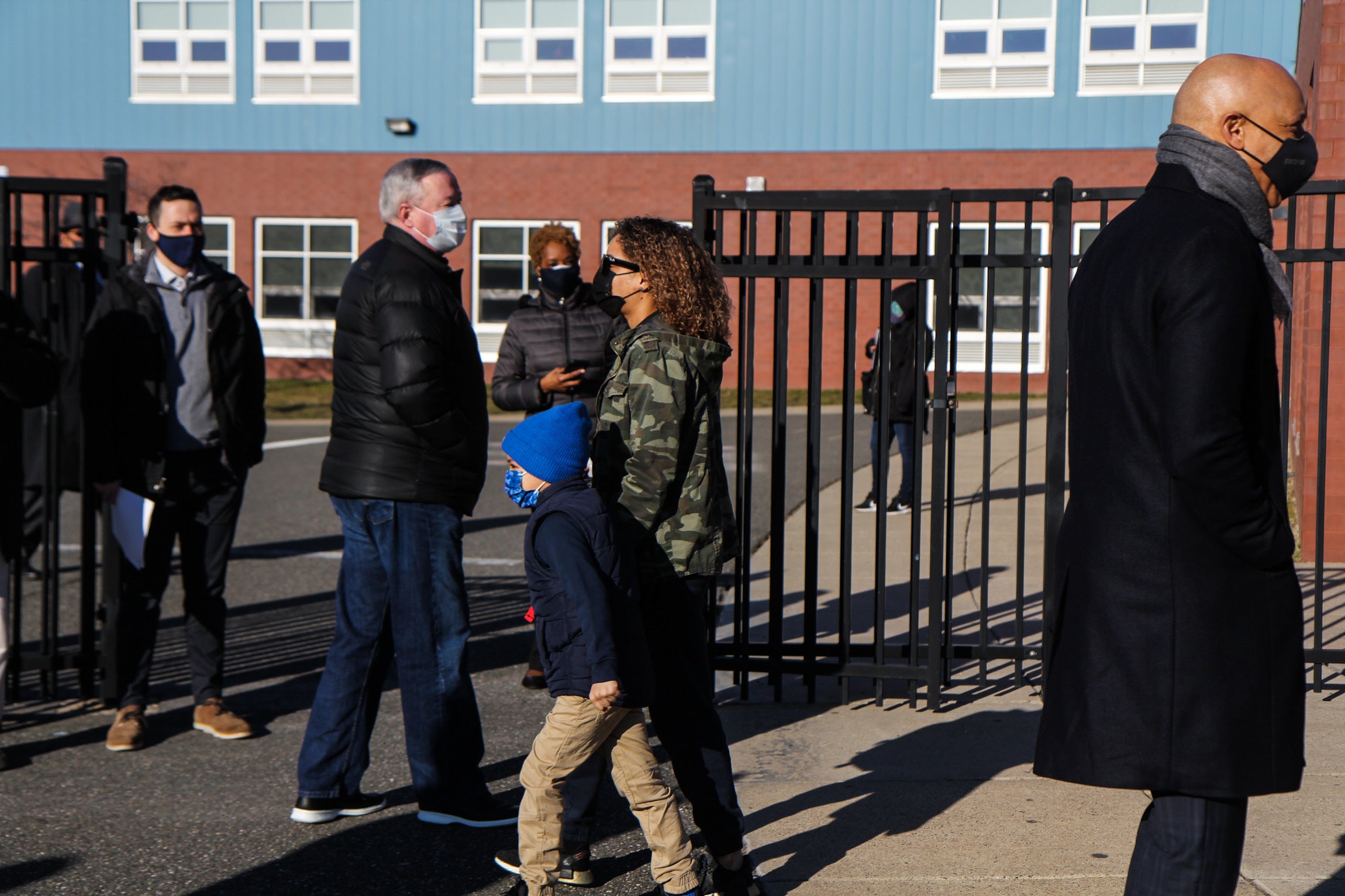 Philadelphia School District Superintendent William Hite and Mayor Jim Kenney greet returning students