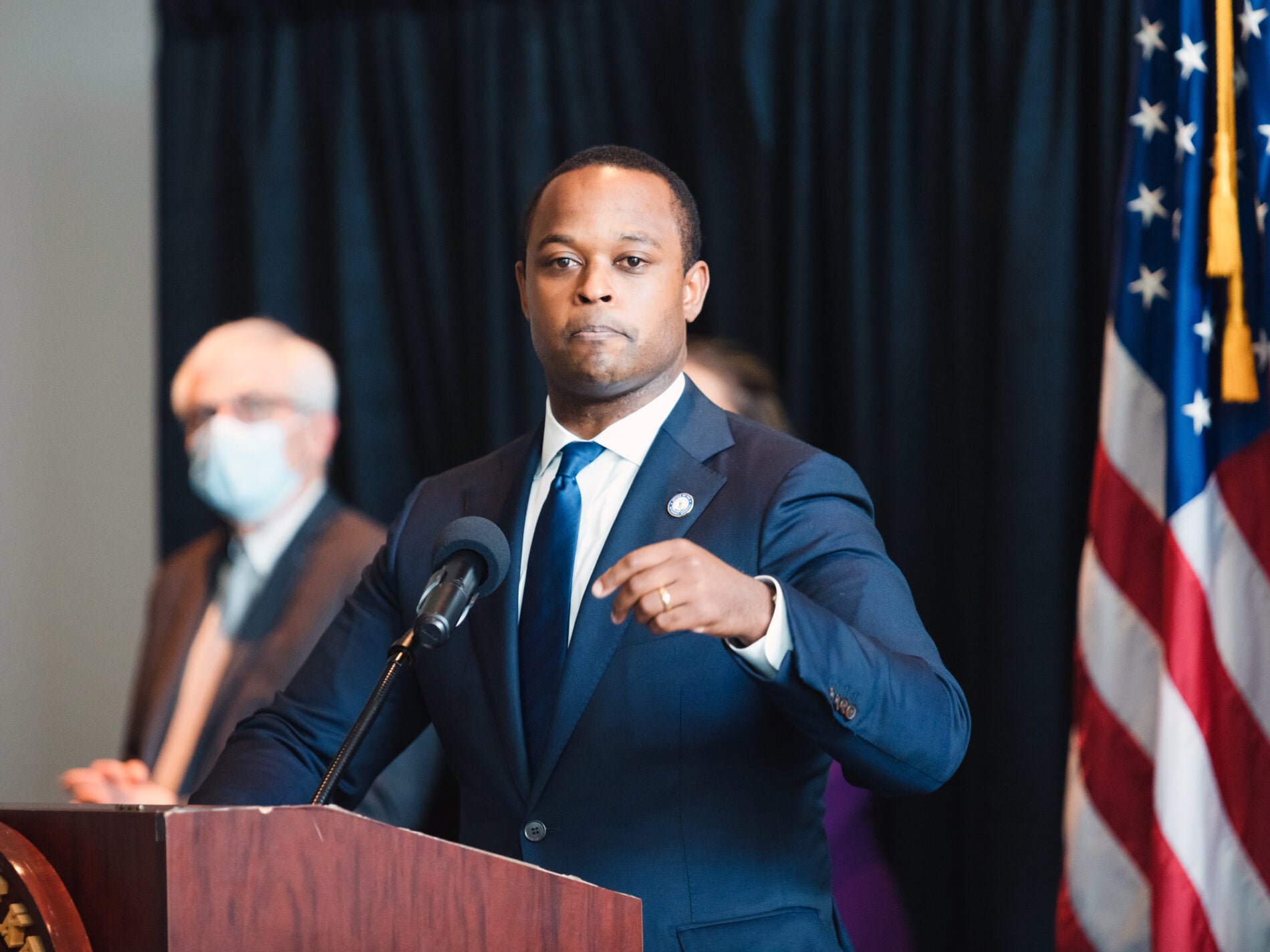 Kentucky Attorney General Daniel Cameron speaks during a press conference to announce the grand jury's decision in the Breonna Taylor case last September in Frankfort, Ky.