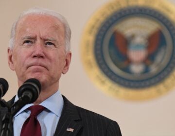 President Biden, pictured on Feb. 22, is giving an address Thursday as the country marks one year of the coronavirus pandemic. (Saul Loeb/AFP via Getty Images)