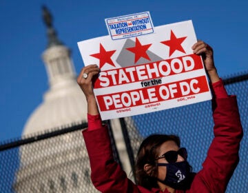 Residents of the District of Columbia rally for statehood near the U.S. Capitol