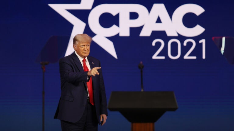Former President Donald Trump addresses the Conservative Political Action Conference on Feb. 28 in Orlando, Fla. (Joe Raedle/Getty Images)