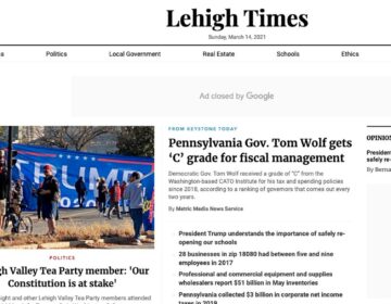 “Lehigh Times” is one of 45 local news websites run in Pennsylvania by Metric Media, which has been found to fail basic journalistic standards for trustworthiness and credibility, according a new report. (Screenshot)