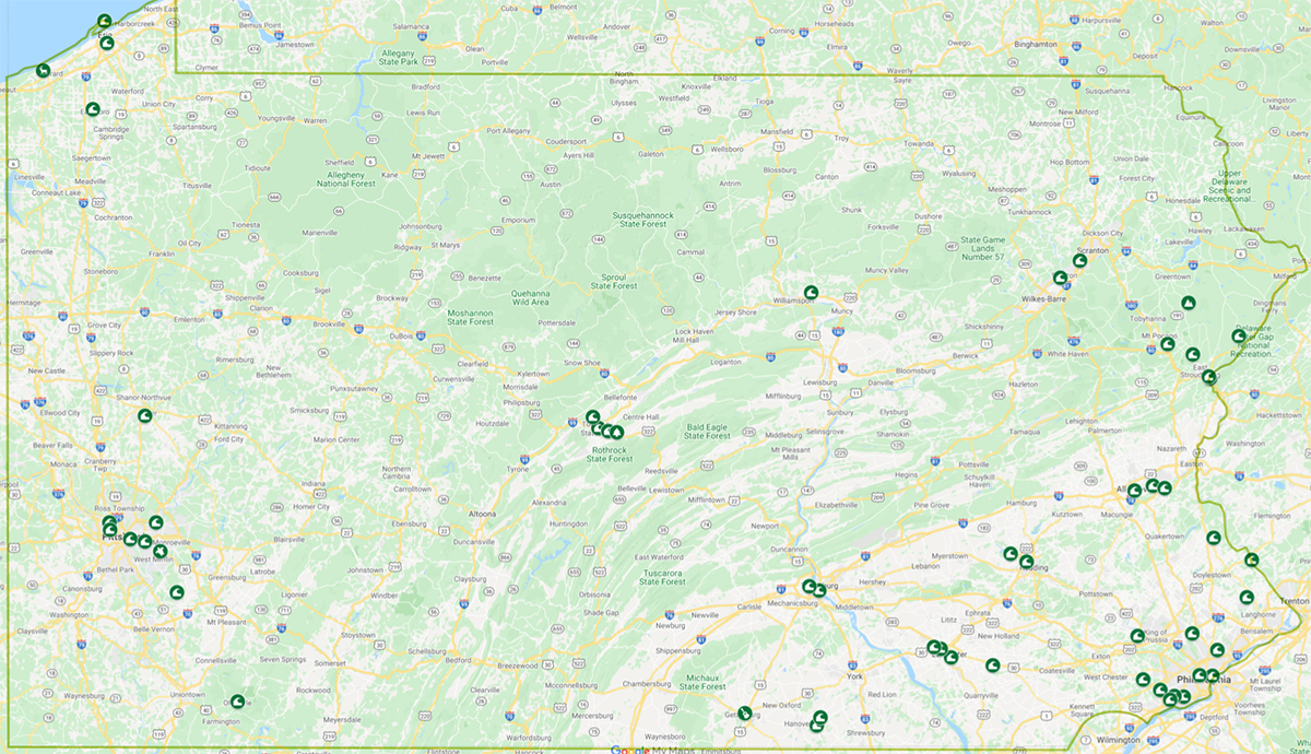 A map illustrating locations of where samples were taken