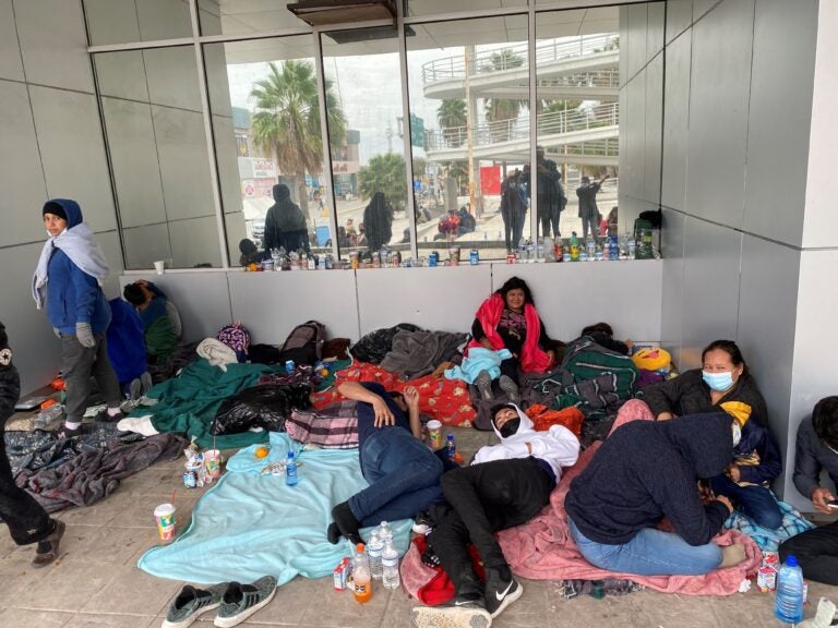 These are among the Central Americans who were expelled by the border patrol from the United States and left in Reynosa, Mexico. They say Mexican officials told them if they don't leave they would be sprayed with water. (John Burnett/NPR)
