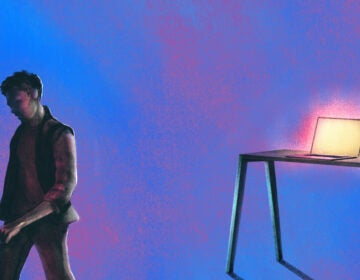 An illustration shows a person walking away from a glowing computer screen