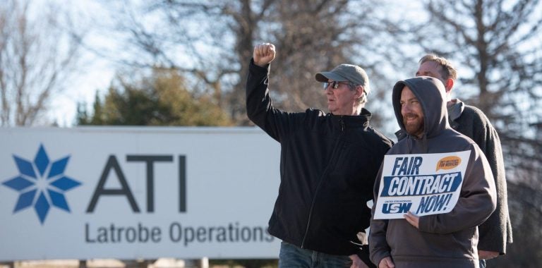 United Steelworkers members strike outside a metal supplier in Westmoreland County.