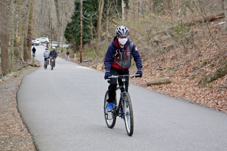 Bicyclists take advantage of the multi-use trail at Ridley State Park in Media, Pa. (Emma Lee/WHYY)