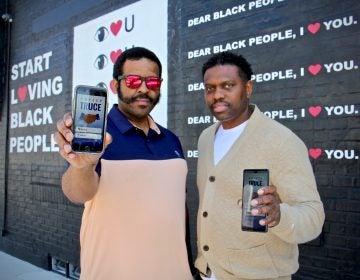 Longtime friends Mazzie Casher (left) and Steven Pickens created the Philly Truce app, aimed at mediating neighborhood disputes before theuy erupt in violence. (Emma Lee/WHYY)