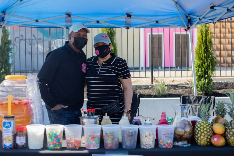 Alexie Encarnación and Yaritza Román of Northeast Philadelphia run an artisanal ice cream business called Helados Chupi Chupi and are regular vendors at La Placita. (Becca Haydu for WHYY)