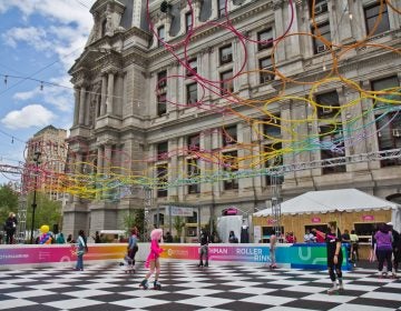 The Rothman Orthopaedics Roller Rink at Dilworth Plaza welcomed its first skaters on April 30, 2021. (Kimberly Paynter/WHYY)