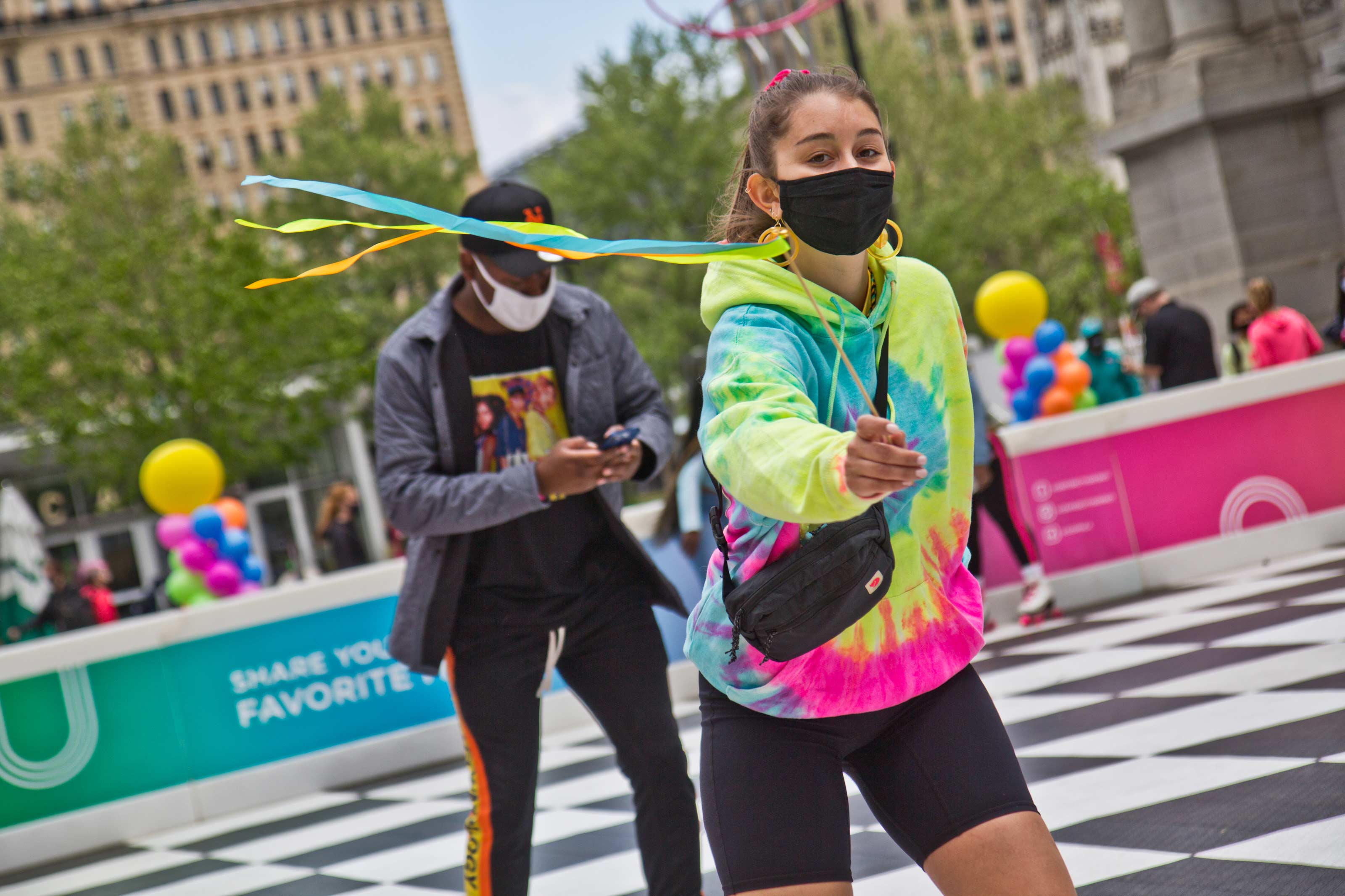 The Rothman Orthopaedics Roller Rink at Dilworth Park welcomed its first skaters on April 30, 2021. (Kimberly Paynter/WHYY)