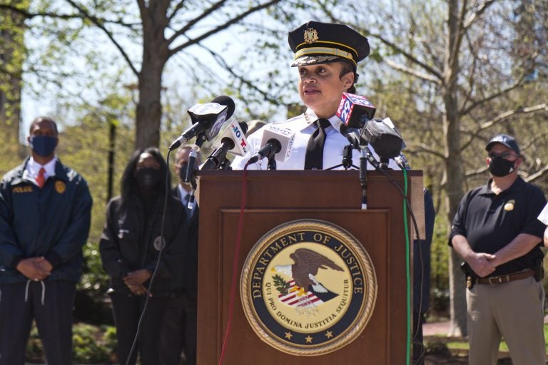 Philadelphia Police Commissioner Danielle Outlaw addresses the press