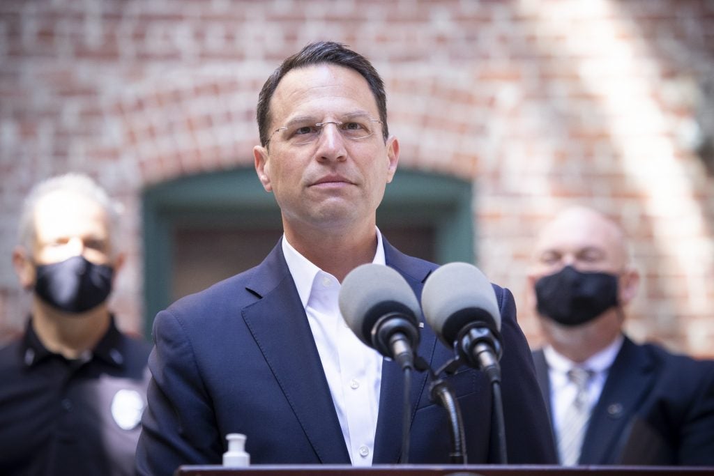 Pennsylvania Attorney General Josh Shapiro speaks at a press conference.