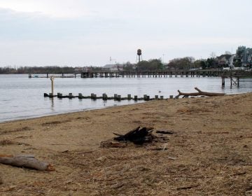 This Tuesday, April 19, 2021 photo shows the waterfront of Raritan Bay in Keyport, N.J. A Massachusetts company wants to build a high-voltage power line that would come ashore in Keyport and connect electricity from a future wind farm off the New Jersey coast to the onshore electrical grid. (AP Photo/Wayne Parry)