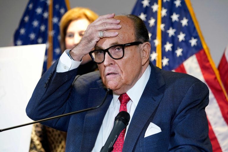 In this Nov. 19, 2020, file photo, former New York Mayor Rudy Giuliani, who was a lawyer for President Donald Trump, speaks during a news conference at the Republican National Committee headquarters in Washington. (AP Photo/Jacquelyn Martin)