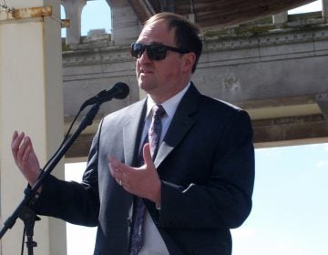 Michael Chait, president of the Greater Atlantic City Chamber of Commerce, speaks at a press conference on the Atlantic City, N.J. Boardwalk on April 30, 2021 at which he and other business and political officials called on New Jersey Gov. Phil Murphy to ease coronavirus restrictions enough to allow conventions and trade shows to resume in Atlantic City. (AP Photo/Wayne Parry)