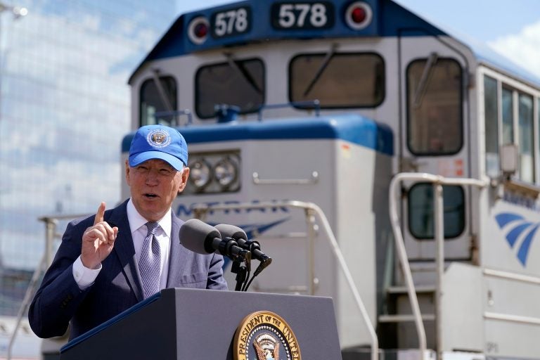 President Joe Biden speaks during an event to mark Amtrak's 50th anniversary at 30th Street Station in Philadelphia, Friday, April 30, 2021. (AP Photo/Patrick Semansky)