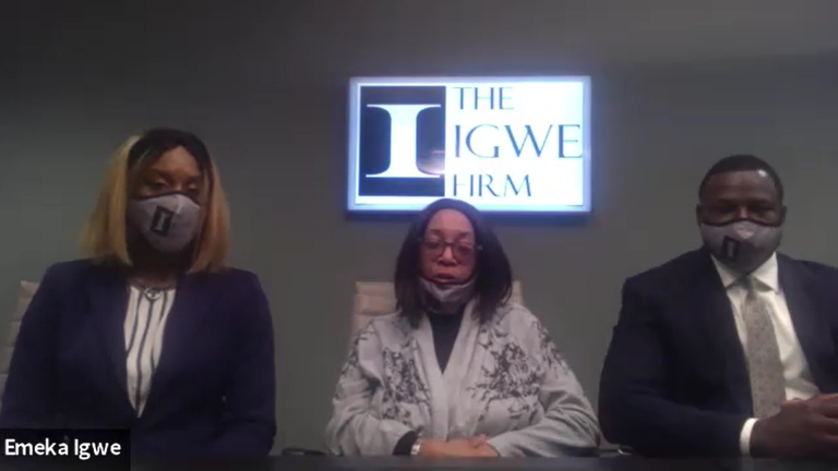 Tyneka Cephas (center) spoke out for the first time about the sexual assault she endured from a uniformed Wilmington police officer. She's suing the city over the incident. (Zoom screengrab)