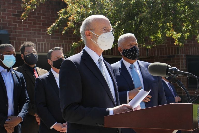 Gov. Tom Wolf addresses the media