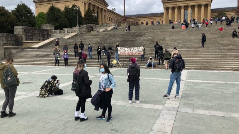 Protesters gathered at the Art Museum on April 17, 2021 after police shot and killed Daunte Wright in Brooklyn Center, Minnesota.(NBC10)