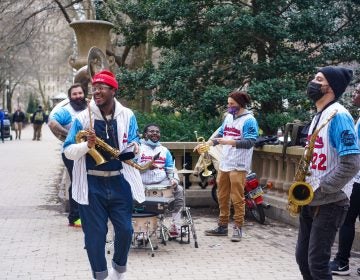 SnackTime, a Philadelphia 10-man brass band playing in Rittenhouse Park. (Photo Courtesy of SnackTime)