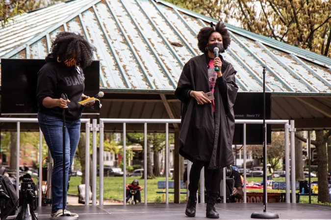 Organizers Krystal Strong (left) and YahNé Ndgo (right) led a rally at Malcom X Park