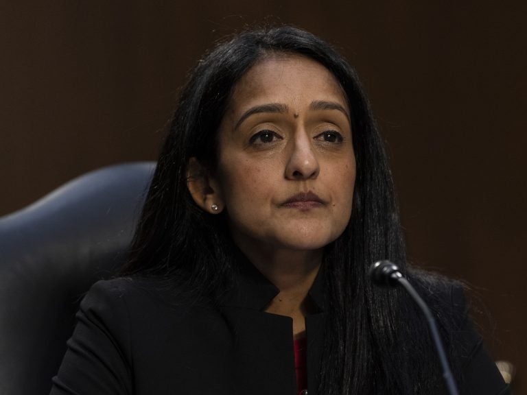 The Senate has voted to confirm Vanita Gupta to serve as associate attorney general. Above, Gupta appears during her confirmation hearing before the Senate Judiciary Committee on March 9, 2021. (Alex Brandon/AP Photo)