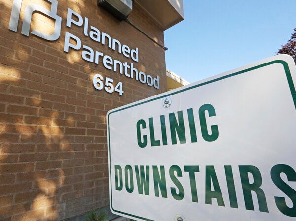 A sign is displayed at Planned Parenthood of Utah in Salt Lake City