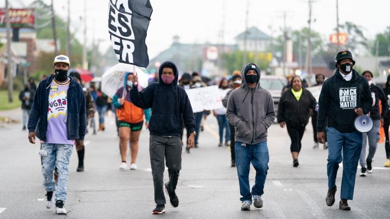 Protesters march last week in Elizabeth City