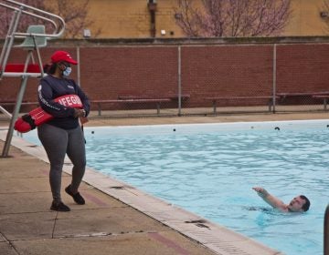 Blake Schwartz takes his Red Cross lifeguard recertification exam.