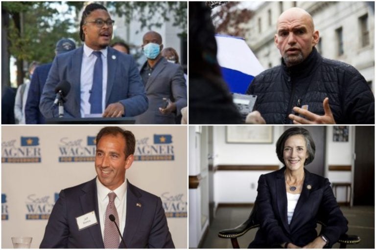 op left to bottom right: Malcolm Kenyatta, John Fetterman, Jeff Bartos, Val Arkoosh)