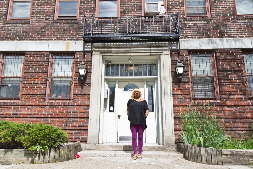 Rita Stewart outside her apartment in West Philadelphia on April 22, 2021. (Kimberly Paynter/WHYY)