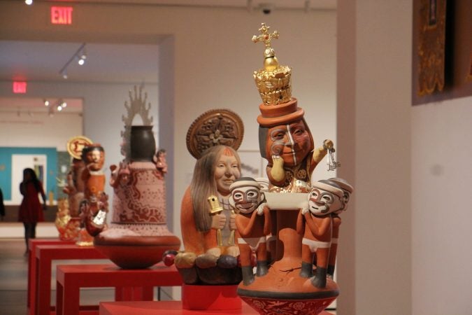 A series of clay statues by Philadelphia-based Peruvian artist Kukuli Velarde, are displayed in the modern and contemporary galleries at the Philadelphia Museum of Art.
