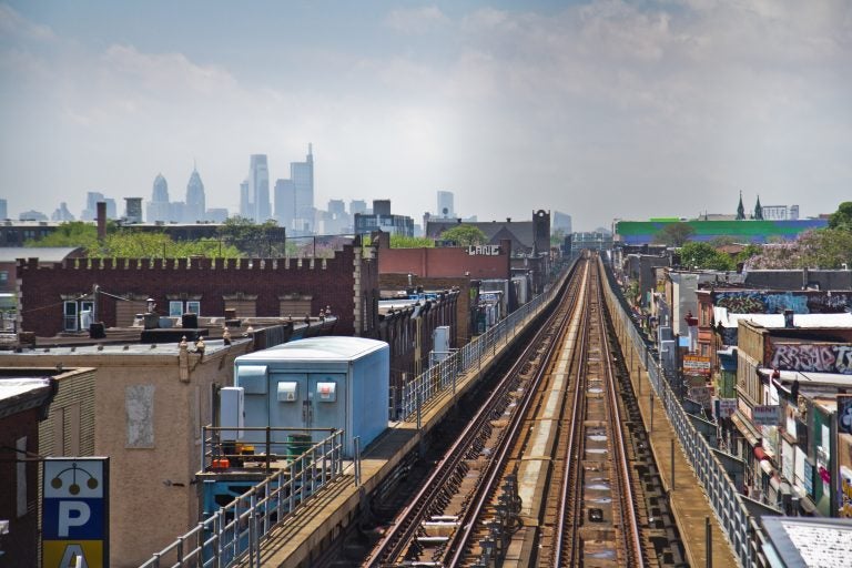 Looking out at the Philadelphia skyline from the Allegheny SEPTA station