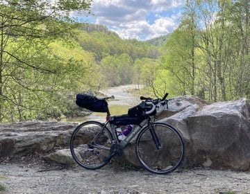 A bike is pictured at an overlook just before Ohiopyle.