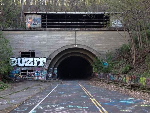 An abandoned turnpike is pictured along the race route.