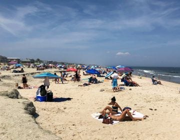 Beachgoers spend time at Monmouth Beach, N.J., Sunday, July 5, 2020. (AP Photo/Eric Carvin)