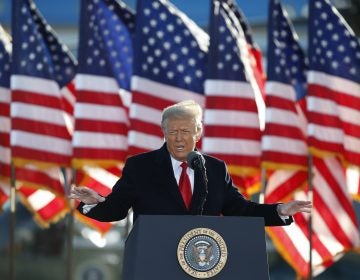 President Donald Trump speaks to crowd before boarding Air Force One