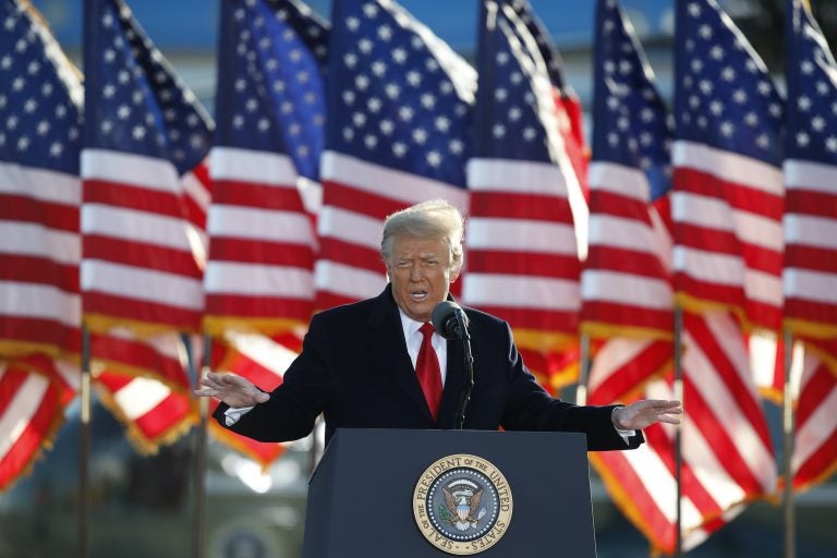 President Donald Trump speaks to crowd before boarding Air Force One