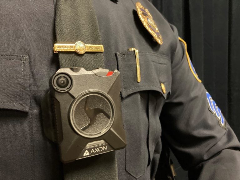 The new body-worn camera is displayed on the uniform of a Wilmington Police officer. (courtesy City of Wilmington)