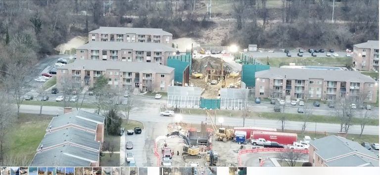 File photo: Aerial view of Sunoco's Mariner East pipeline construction at the Glen Riddle Station Apartments in Media. (P.K. Ditty)