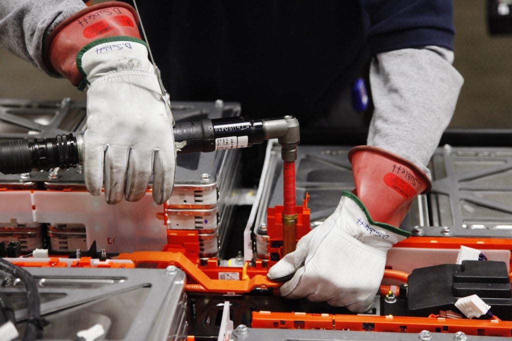 Battery packs are assembled at the Nissan plant in Smyrna, Tenn.