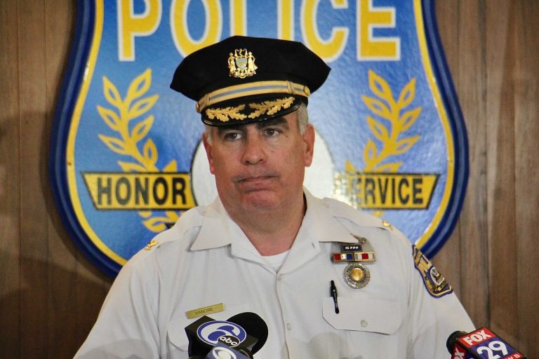 Image from iOS (92) Chief Inspector Frank Vanore lays out the details of a violent weekend in Philadelphia. Twenty-five people were shot in 14 separate incidents. Seven of the victims died. (Emma Lee/WHYY)
