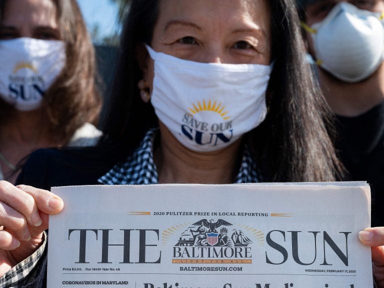 Baltimore Sun reporter Jean Marbella participated in a Save Our Sun rally in March, part of an effort to secure an alternative buyer to Alden Global
(JIM WATSON/AFP via Getty Images)