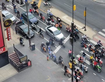A group of dirt bike riders on North Broad Street